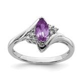Sterling Silver Rhodium-plated Diamond & Amethyst Ring
